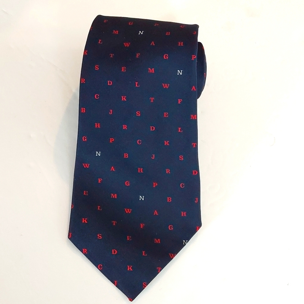 I.Magnin Men's Navy and Red Logo Tie SILK Formal Business Luxury Sz.56'